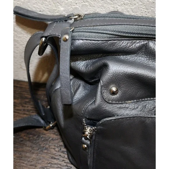 Elegant Gray Leather Satchel - Picture 7 of 7